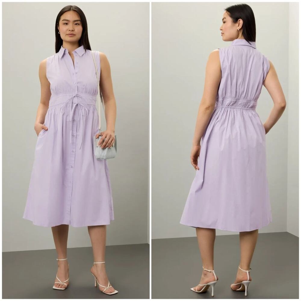 Thakoon Collective Lavender Tie Waist Button Front Midi Dress Size XS